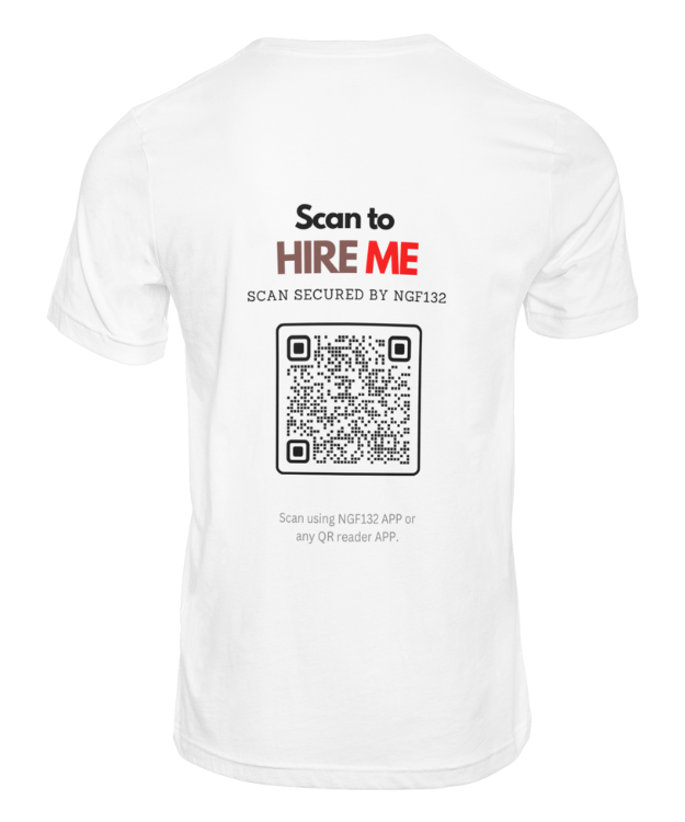 Free Size, Uni Sex QR Tee shirt Scan to Hire me, Share your resume and get a job